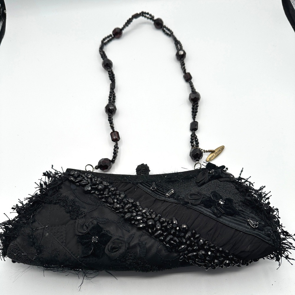 VTG Mary Frances Evening Clutch Beaded Floral‎ Black Gothic Victorian Whimsigoth